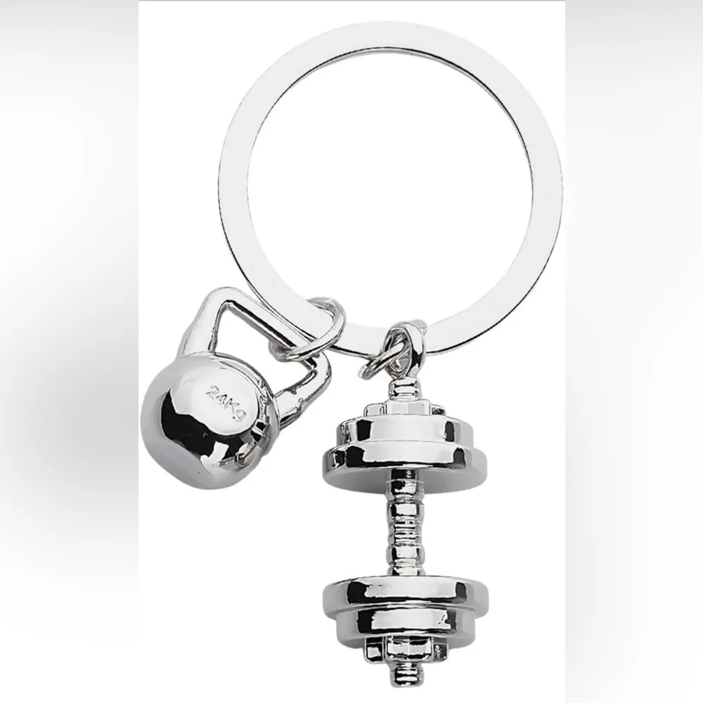Silver Kettlebell and Dumbbell Keychain | NWT | Gift